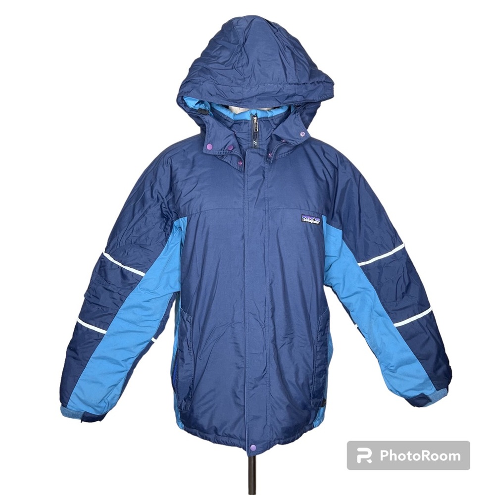 Patagonia Coat Kids Vintage Size XL 14 Blue Puffer Hooded